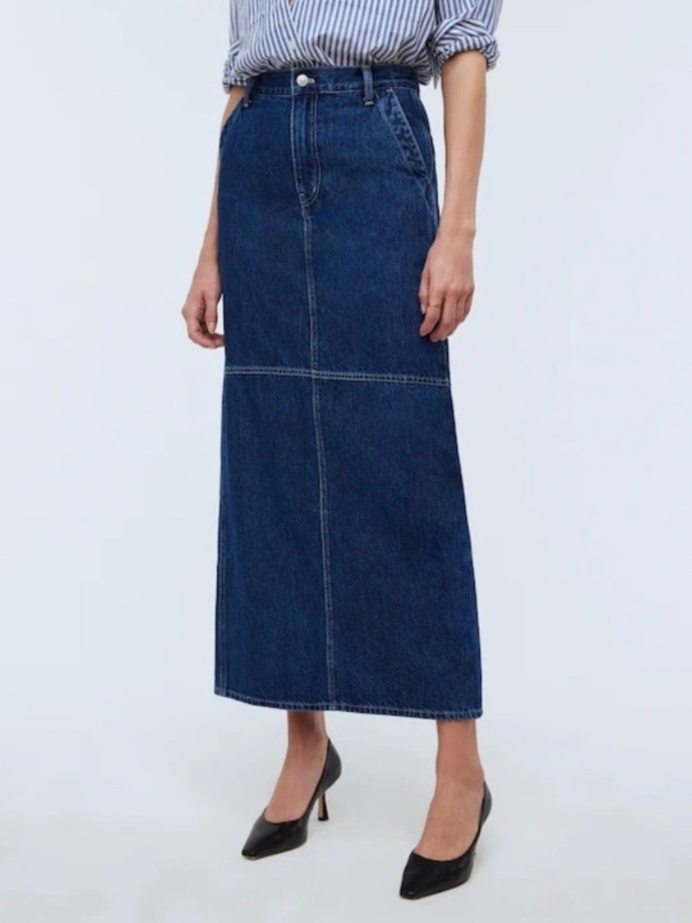 Madewell Blue Denim Skirt with Contrast Stitching